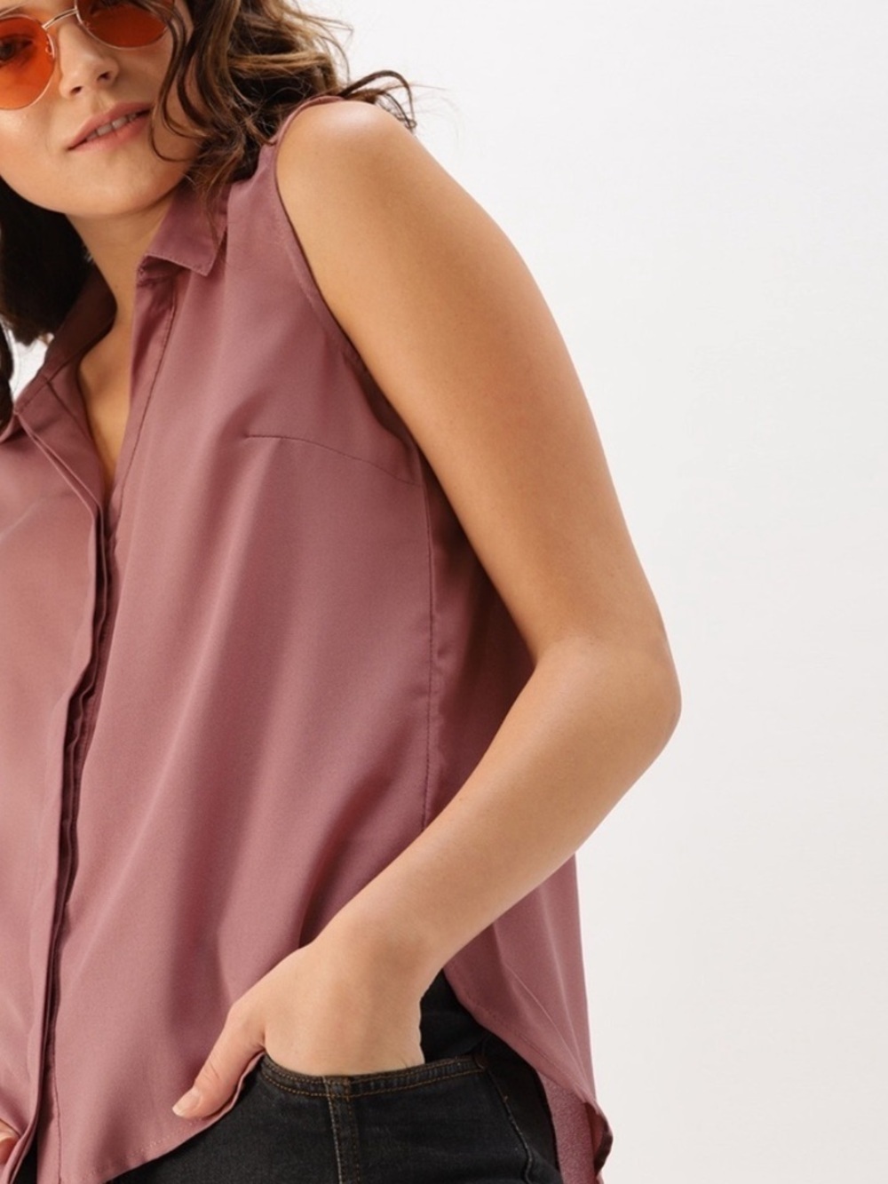 LOFT Sleeveless Button-Front Blouse in Rose